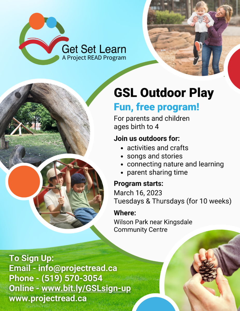 This is a fun, free program for families with children 0-4 years of age starts in March 16th and is being offered outdoors at Victoria Hills, Gzowski Park, and Wilson Park, Kingsdale. Both children and adults benefit from time spent in nature. The outdoors is an excellent classroom for learning new things in multi-sensory ways. 